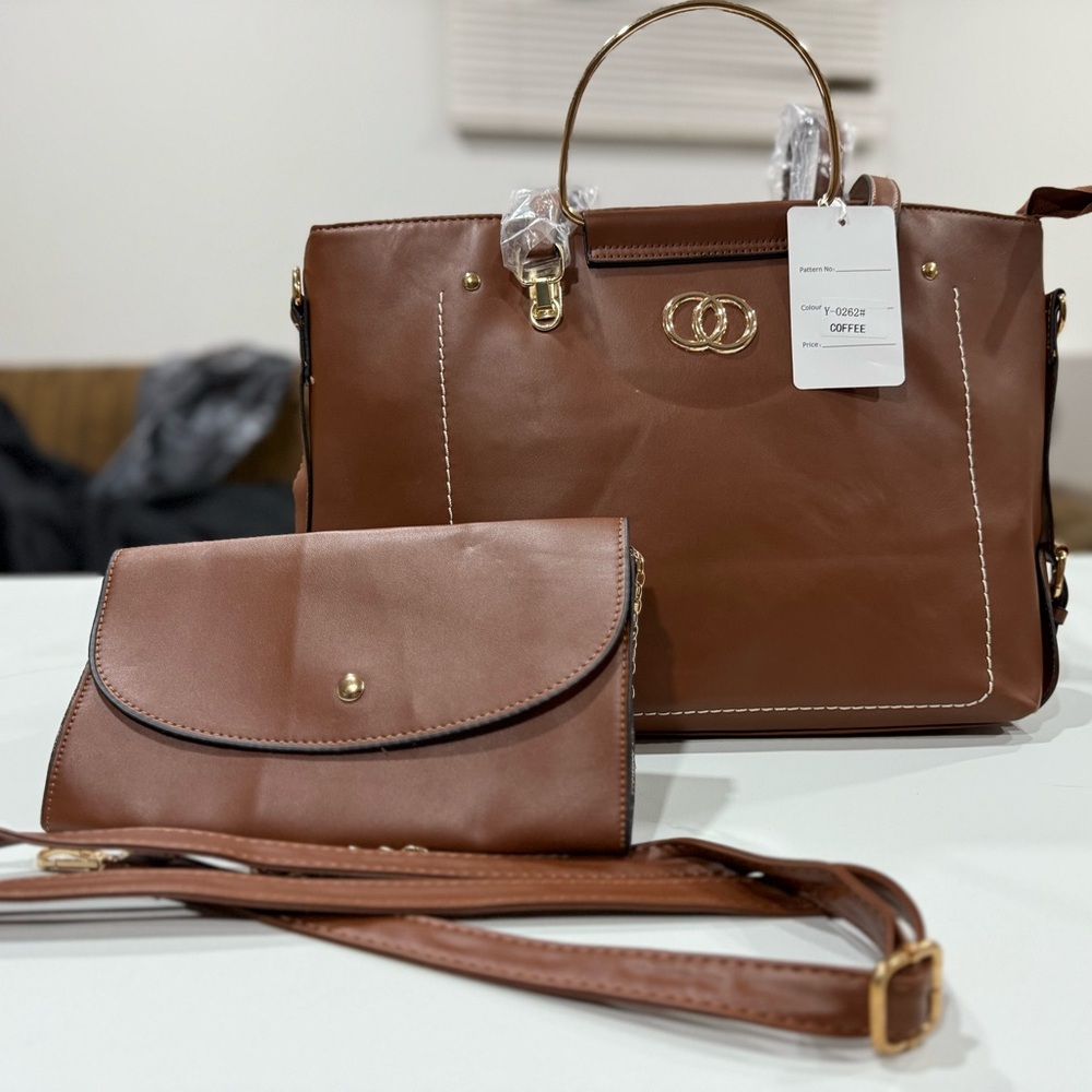 Chic Coffee Brown Satchel and Clutch Set
